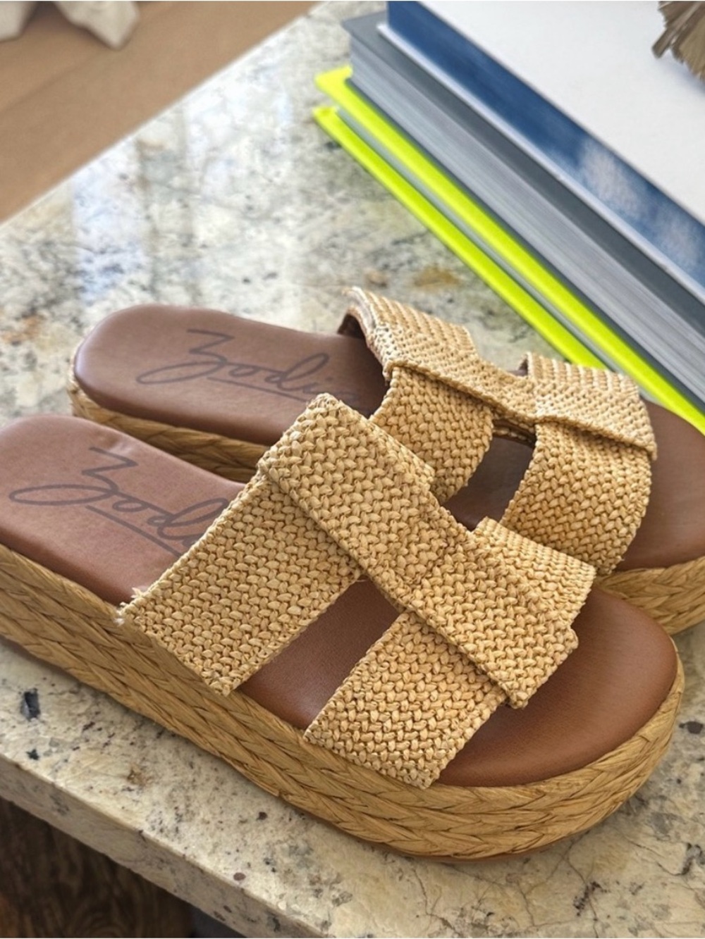 Zodiac Tan Woven Platform Slide Wedges